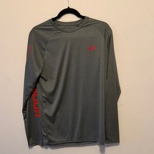 Under Armour Men's Charcoal and Red Long Sleeve Tee